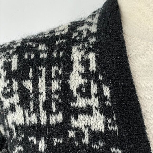 Reiss Nico Cardigan Textured Black White Abstract Intarsia Knit Open Front Large - Picture 11 of 11